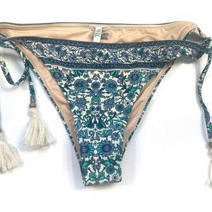 🦜Spell & The Gypsy Gypset Tasseled Teal Bikini Bottoms XL NWOT